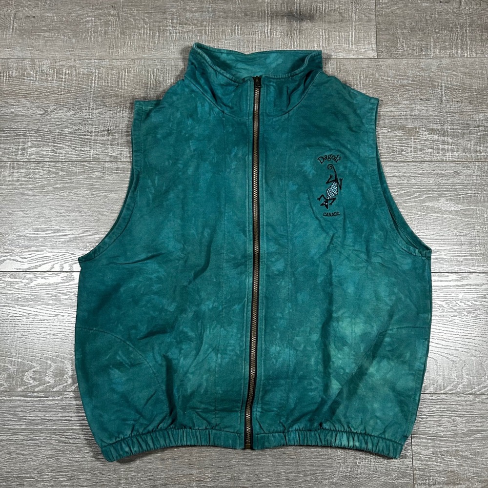Dagoli Canada Teal Tie Dye Lizard Embroidered 100% Cotton Vest L G